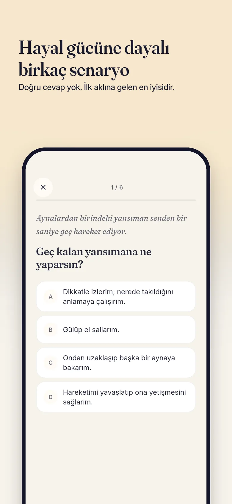 Dört büyük seçenek kartıyla bir test sorusu